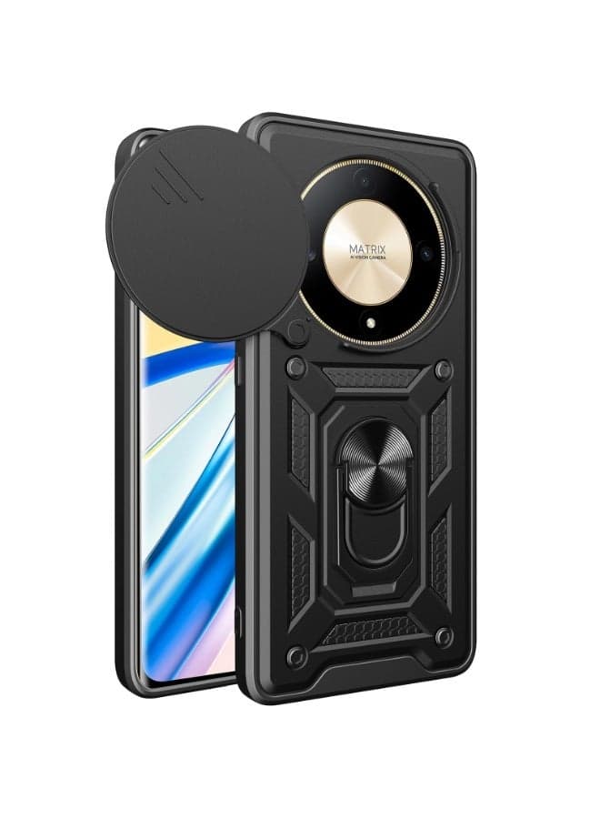 Ultra Thin Shockproof PC TPU Armor Case with Slide Camera Cover and Hidden Magnetic Kickstand for Honor X9D