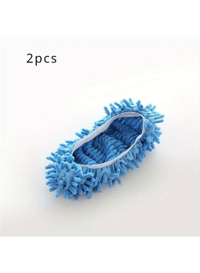 Blue 2 Pack Lazy Mop Slippers Reusable Washable Chenille Dust Mop Shoes Cover