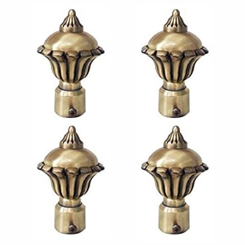 FERIO Antique Brass Alloy Zinc Round Curtain Finials Beautiful for Window and Door Pack of 4 Pcs(2 Pair)
