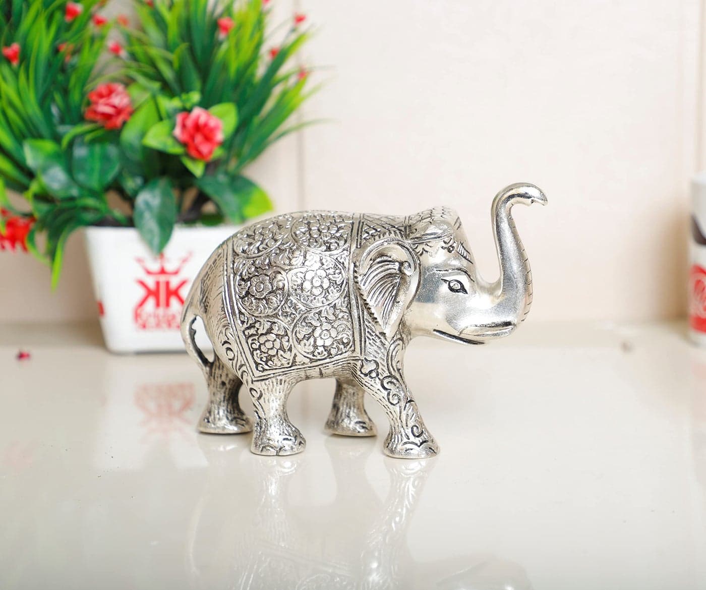 KridayKraft Metal Elephant Silver Color for Showpiece Enhance Your Home,Office & Table and Gift for Have House Warming Anniversaries, Birthday..