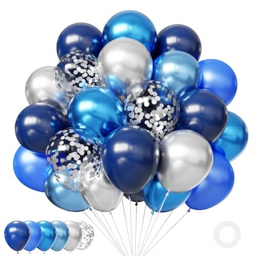 Blue Silver Balloons Set 50Pcs 12Inch Navy Blue and Silver Balloons Party Latex Balloon Metallic Blue Mixed Balloon for Birthday Graduation Wedding Retirement