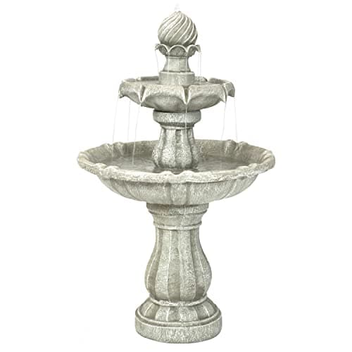 Sunnydaze 35 Solar 2Tier Outdoor Water Fountain Outdoor Water Fountain with Battery Backup and Pump White