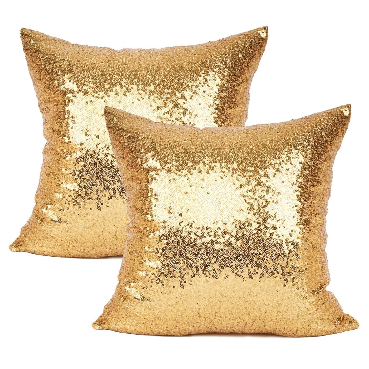 YOUR SMILE Pack of 2 New Luxury Series Gold Decorative Glitzy Sequin Comfy Satin Solid Throw Pillow Cover Cushion Case for WeddingChristmas12 x 20