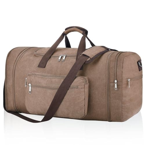Felipe Varela 60L Duffle Bag for Men Large Expandable Canvas Duffel Bag for Travel Mens Carry On Luggage Bag Traveling Weekender Gym Overnight Bags for Airplanes Coffee