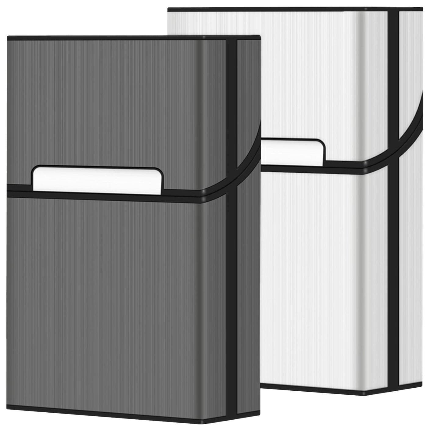 roygra Cigarette Case, Brushed Aluminum Magnetic 20 Capacity - 2 Pack (Gray+Silver, 85mm King Size)