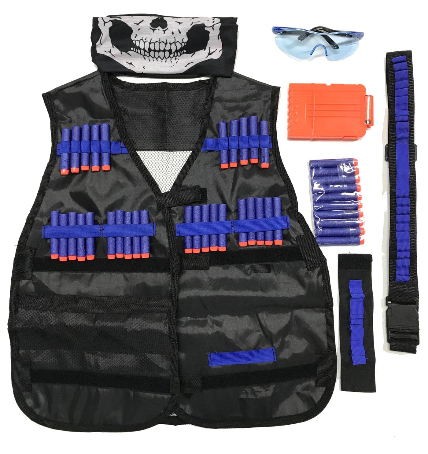 HASTHIP Tactical Vest Kit for Kids Compatible with Nerf Guns N-Strike Elite Series Accessories with 20-Dart Magazine, Adjustable Goggles & Mask - Role Play Battle Gear Set