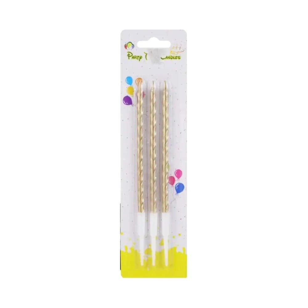 Party Time 3 Pcs Candle Cake Topper for Party Decoration- Golden