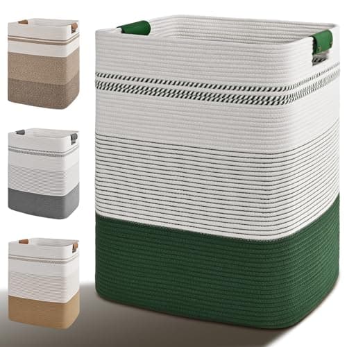 Degeyoyo Laundry Hamper, 95L Tall Laundry Basket with Leather Handles, Rectangle Large Clothes Hamper for Organizing, Cotton Woven Laundry Baskets Storage Hampers for Bedroom, Nursery, Living Room