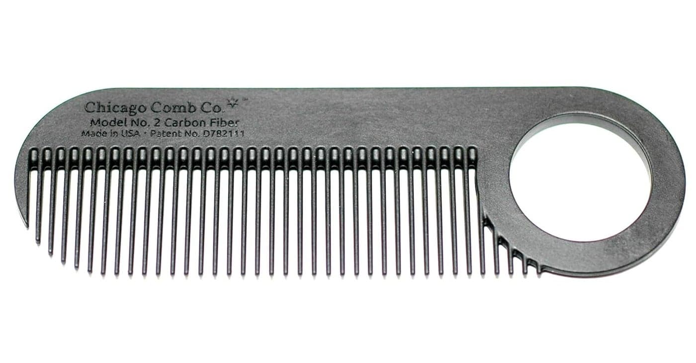 Chicago Comb Model 2 Carbon Fiber Made in USA Antistatic 4 inches 10 cm long Finetooth Pocket Travel comb for Thinner Hair Beard Mustache comb