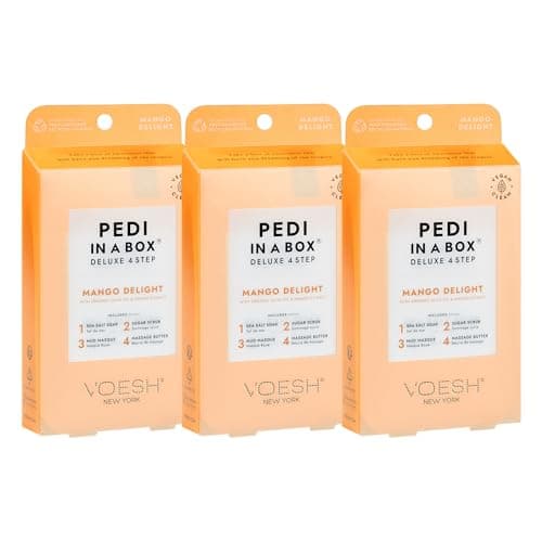 VOESH Pedi in a Box 4 Step Mango Delight - 3 Pack, Pedicure Set, At-Home Pedicure, DIY Pedi, Foot Treatment, Pedicure Supplies, Foot Spa, Foot Care