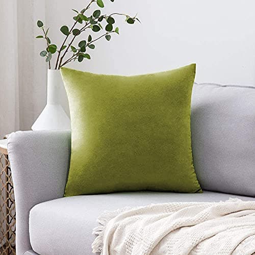 Khooti Velvet Cushion Cover, 16x16 Inch | Olive | Pack of 1 | Solid Plain Soft & Smooth, Decorative Cushion Covers for Living Room, Bedroom, Couches, Chairs, Sofas, Beds & Home Decor