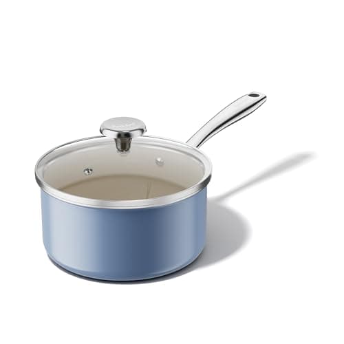 Redchef Nonstick Ceramic Sauce Pan with Lid, 2.5QT Small Cooking Pot with Stay-Cool Handle, Kitchen Non Toxic Soup Pot, PTFE & PFOA Free, Oven & Dishwasher Safe, Compatible with All Stovetops-Blue