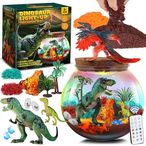 RONSTONE Dinosaur Terrarium Kit for Boys Dinosaur Toys for Kids DIY Your Own Light Up Terrarium Kit World Christmas Birthday Dinosaur Gifts for Boys and Kids 57