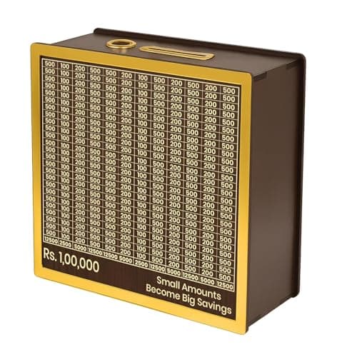 Nizomi Wooden Modern Piggy Bank for Kids & Adults, Coin Box with Carved Design, Savings Box, Donation Box, Smart Money Box, Wooden Coin Box, Money Saver, Piggy Bank with Numbers - Return Gift