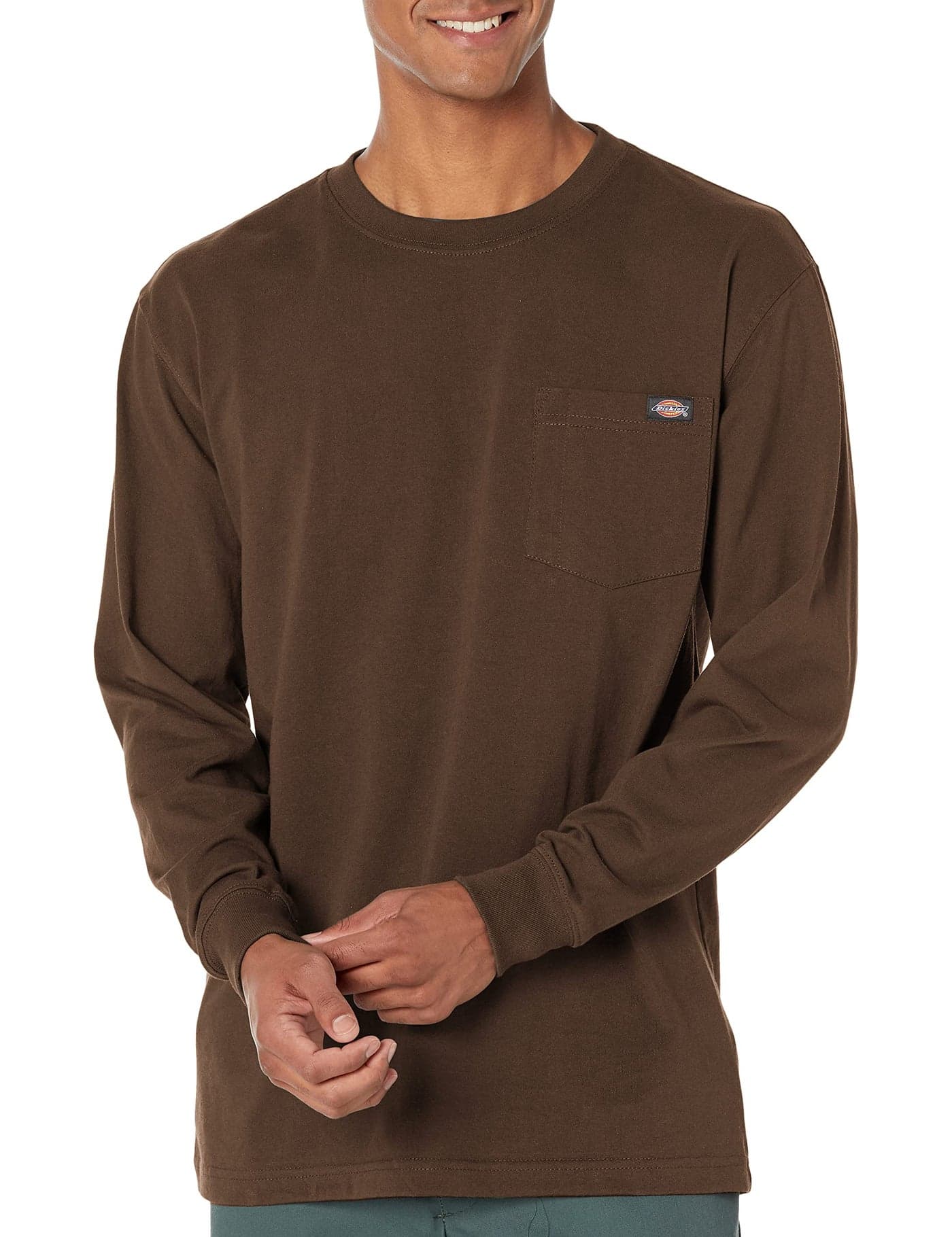 Dickies Mens Big & Tall Long-Sleeve Heavyweight Crew-Neck T-Shirt, Chocolate Brown, Large/Tall