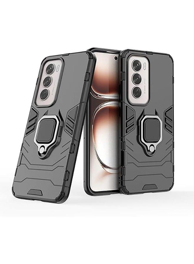 Compatible With Oppo Reno 12 5G Case, Hybrid Heavy Duty Protection Defender Kickstand Armor Case Cover, Anti-Fall Drop Protection, Shockproof Case , Black