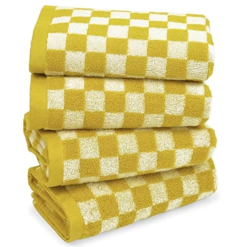 Jacquotha 4 Pcs Hand Towels for Bathroom Checkered, Cotton Soft Absorbent Cute Checkered Bathroom Towel, Fall Decor, 13 x 29 Inches