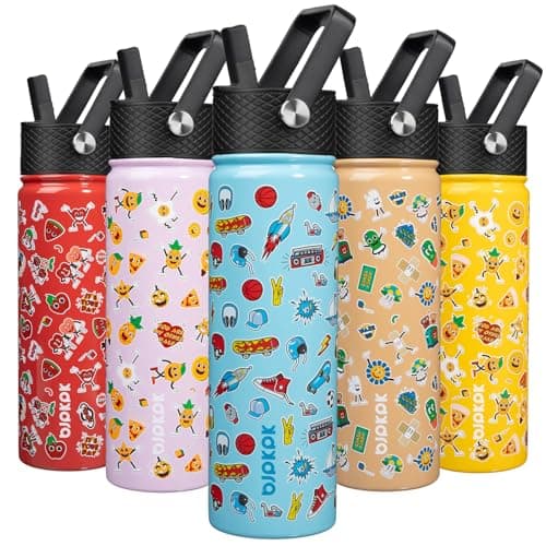 BJPKPK Insulated Water Bottle with Straw Lid 22 oz Stainless Steel Metal Water Bottles Reusable Leak Proof BPA Free Water Bottles Cups Thermos Playground