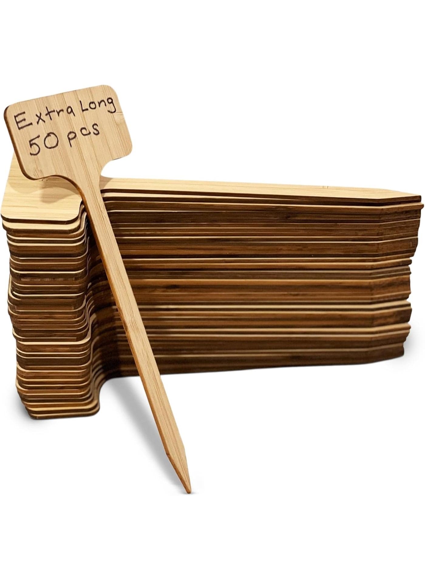 50PCS Bamboo Plant Stakes, Extra Long Plant Labels (2.25" x 1.5" x 7"), Bamboo Garden Signs for Plant Identification and Marking