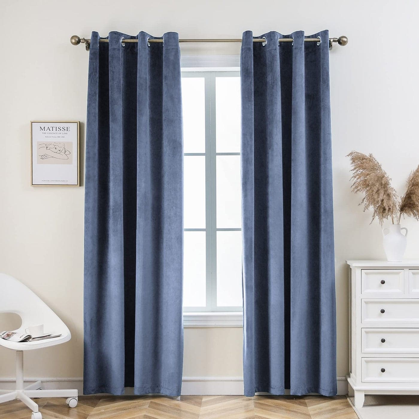 PLEASANT BOULEVARD Velvet Curtains 2 Panels Heavy Blackout Window Drapes with Grommet Thermal Insulated Darkening Curtains for Living Room Bedroom Home Decor 52 W x 108 L Stone Blue