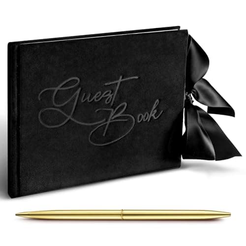 Panelee Wedding Guest Book with Pen Black Velvet Reception 144 Page Sign in Book Wedding Memory Papers Elegant Guestbook for Bridal Shower Party Guest Visitor
