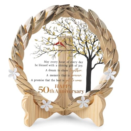 50th Anniversary Wedding Unique Gifts Ideas Crystal Plate with Gold Leaf Wreath 50th Anniversary Wedding Gifts for Parents Couple Cardinal Style