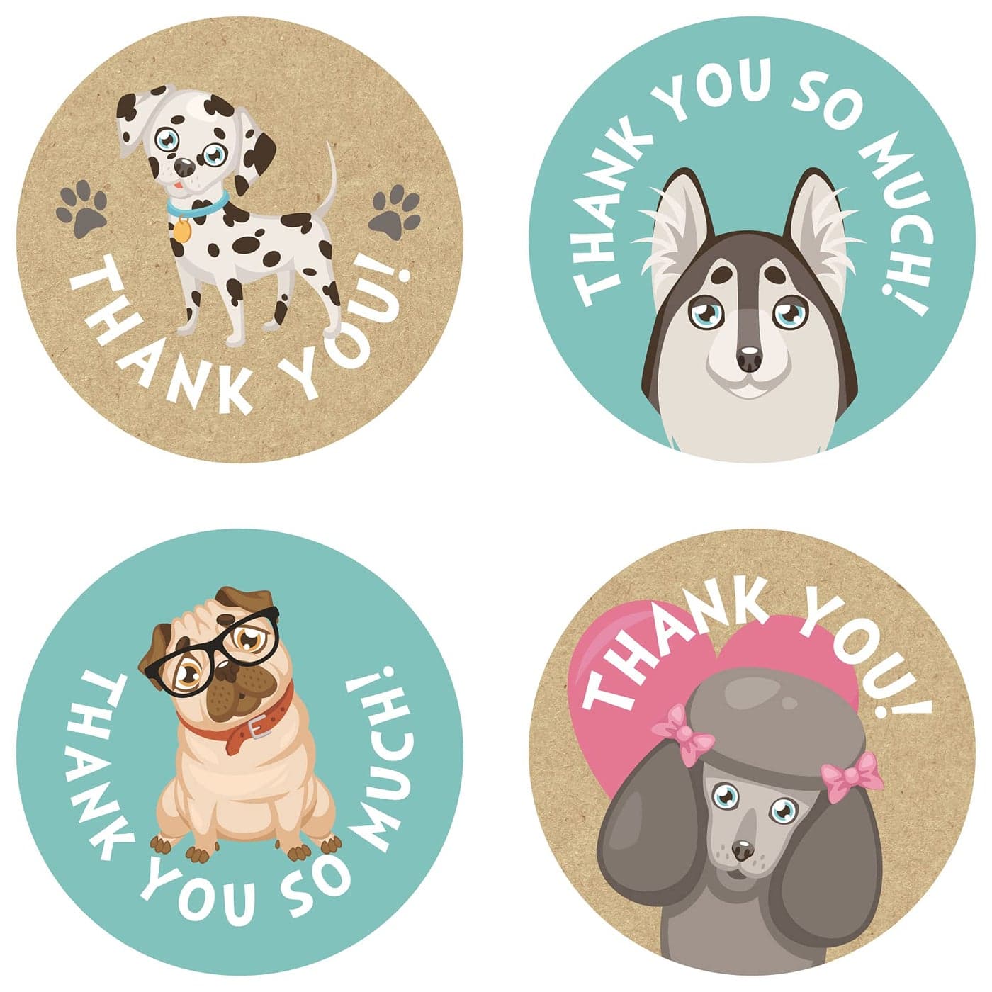 Gooji Dogs Thank You Stickers 500Pcs Roll Dogs Thank You Stamp 15 Inch Thank You Stickers for Packaging 4 Designs Ideal for Birthdays Party Small Business Boutiques