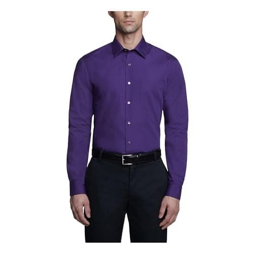Van Heusen Men's Dress Shirt Fitted Poplin Solid, Purple Velvet, 17.5" Neck 32"-33" Sleeve