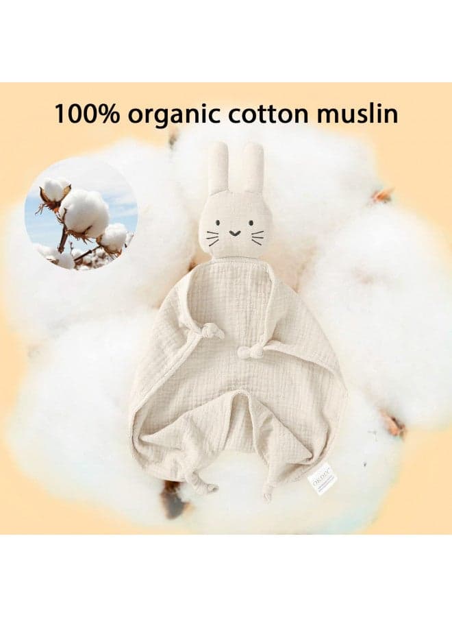 okdiy Organic Cotton Bunny Loveys for Babies,Newborn Baby Lovey Security Blanket,Lovies for Babies New Born Baby Unique Neutral Gifts Boys and Girls (Bunny-Khaki)