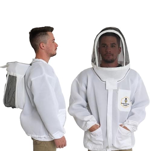 FOREST BEEKEEPING SUPPLY - Ventilated Bee Jacket with Fencing Veil Hood - Ultra Light Air Mesh Beekeeper Jacket (XL)