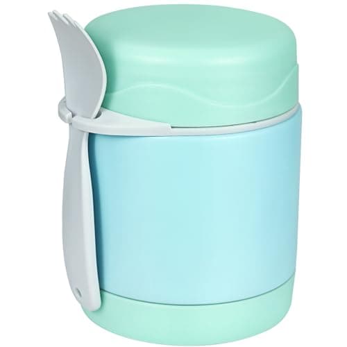 10oz Soup Thermo for Hot Food Kids,Lunch Thermo Kids Food Jar with Spoon Hot Insulated Food Containers,Leak Proof Stainless Steel Wide Mouth Lunch Food Thermo Jar for School(Mint-Green)