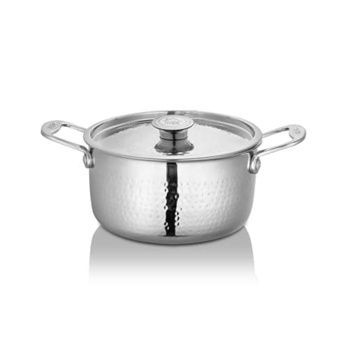 Shri & Sam Stainless Steel Platinum Hammered Heavy Weight Casserole, 20 cm