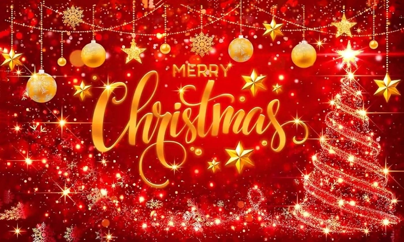 Backdropon Red Merry Christmas Backdrop Glitter Bokeh Sparkle Snowflake Photography Background Xmas Party Decoration Photo Banner Booth Tapestry Size 5Feet Height & 8Feet Width(5 * 8)