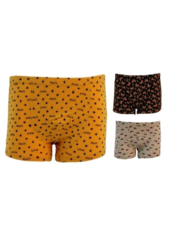 970132 Boy's Car & Star Design Boxer Shorts 3-Pack Underwear, Multicolor, M