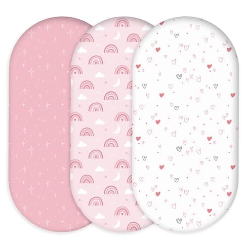 Civarua Kids Bassinet Sheets for Baby Girl 32 16 3 Pack Soft Breathable Baby Bassinet Mattress Sheets Fit for Hourglass Oval Cradle Moses Basket Rectangle Mattress Rainbow Pink