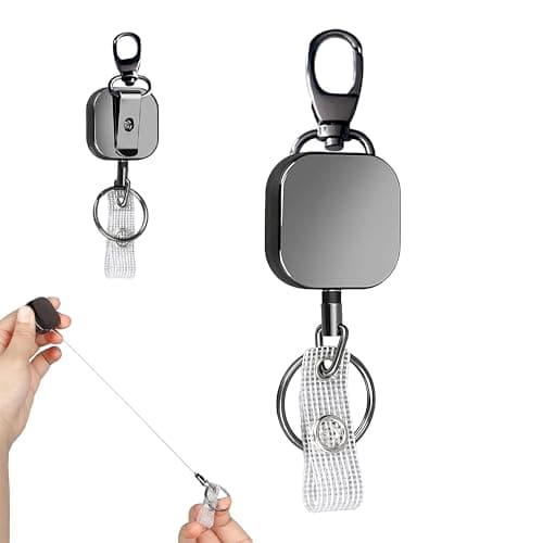 Retractable Id Card Holder,Heavy Duty Badge Reels Key Holder,Zinc Alloy Metal Carabiner Keychain for Keys,Badge,Name Cards