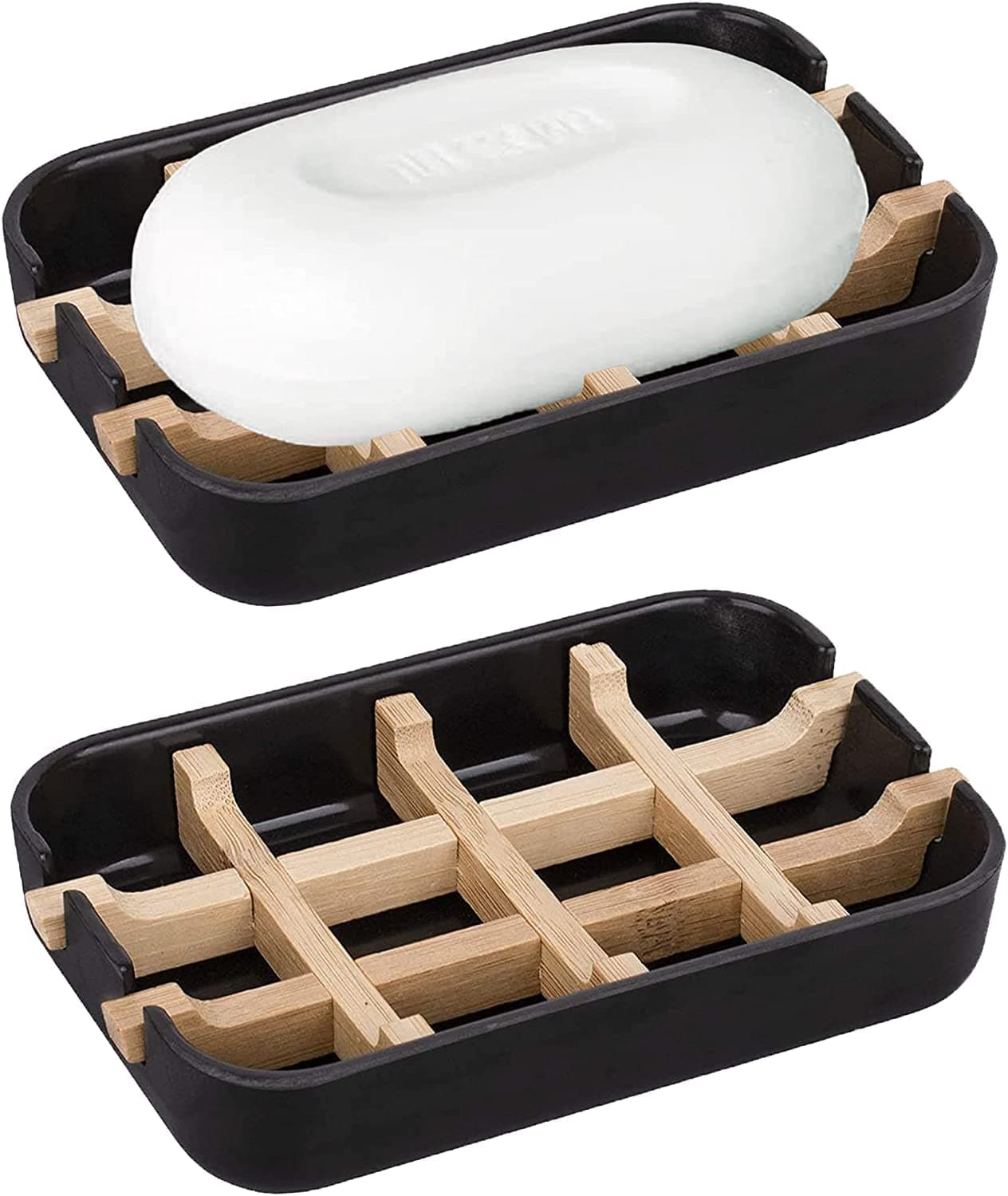 Aoheuo Modern Bamboo Fiber 2 Pack Soap Holder and Soap Dish Combination Removable512 Long by 3 Wide 098 inches high Used in Kitchens bathrooms and bar Sinks