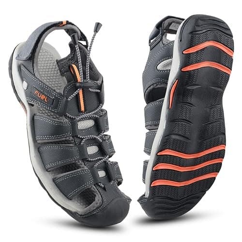 FUEL Soldier-08 Flexible Fisherman Comfortable & Breathable Sporty Look Outdoor Sandals for Men in Protective Bump Toe with Anti-Skid & Trendy Footwear (Grey-Orange,8UK)