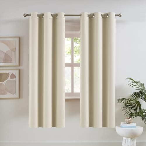 DUALIFE Cream Beige Room Darkening Curtains 42 x 63 Inch Length for Bedroom Thermal Insulated Grommet Curtains Buttercream, 1 Pair