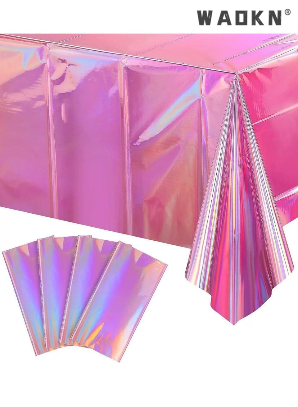 4 Pack pink Plastic Tablecloths Shiny Disposable Laser Rectangle Table Covers Holographic Foil Tablecloth Iridescent Party Decorations Birthday Bridal Wedding Christmas,Waterproof, oil resistant, and stain resistant(137*274cm)