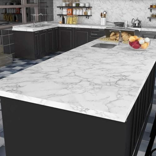 Livelynine 197 X 24 Inch Wide White Marble Contact Paper Peel and Stick Countertops Waterproof Wallpaper for Kitchen Counter Top Table Bedroom Desk Dresser Top Cover Adhesive Vinyl Countertop Covers