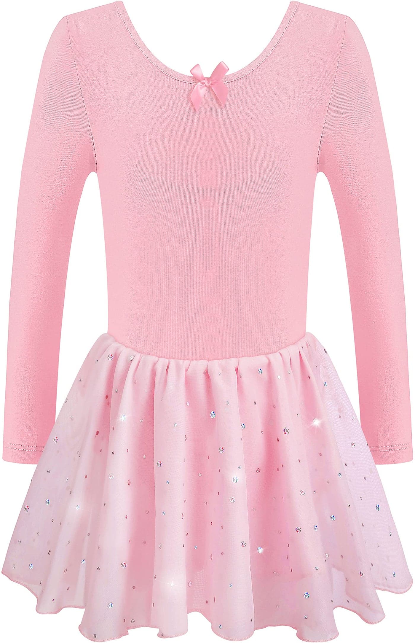 DANSHOW Girls Ballet Leotard Kids Long Sleeve Dance Leotard Dress with Glitter Tutu Skirt(4042-M-08)