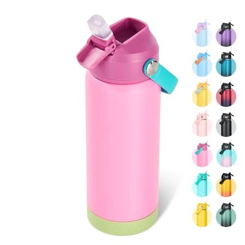 Fijinhom 24oz Insulated Stainless Steel Water Bottle, Wide Mouth Double Wall Vacuum, Silicone Straw, Sweat & Leak Proof, BPA Free Insulated Water Flask for Travel, Keep Cold 24h Hot 12h, Berries