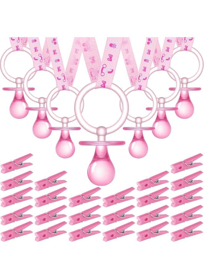 48 Pieces Baby Shower Decorations 24 Plastic Pacifiers and 24 Mini Clothes Pins