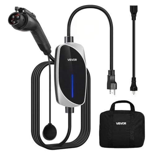 VEVOR Level 1&2 EV Charger, 16 Amp, Electric Vehicle Portable Charger with 25 ft Charging Cable, 120V-240V, NEMA 6-20P Plug NEMA 5-15 Adapter, LED Indicator, Home Car Charging Station for SAE J1772 EV