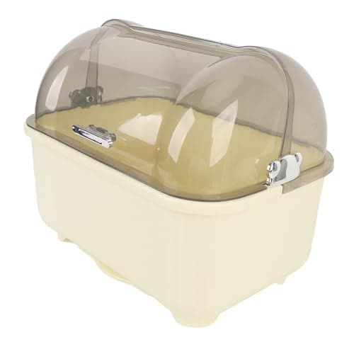 Sunisfa Draining Dish Drying Rack Efficiently Large Capacity Plastic Drainer with Dust Proof Cover for Kitchen Cream White
