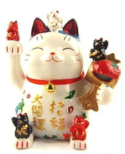 Maneki Neko Cat Figurine with Hidden Coin Bank Decorative Home Office Accent