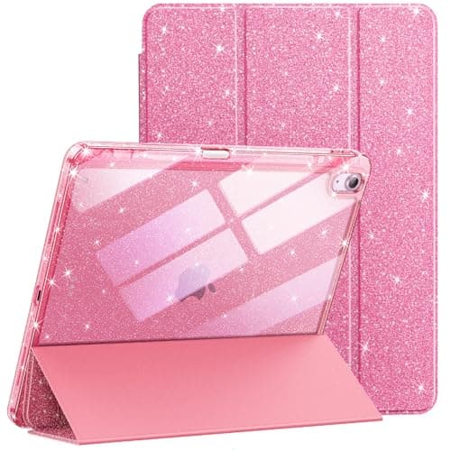 JETech Glitter Case for iPad Air 11Inch M4M3M2 202620252024 iPad Air 54 20222020 5th4th with Pencil Holder Cute Sparkly Slim Cover for Kids and Girls Shiny Clear Back Shell Pink