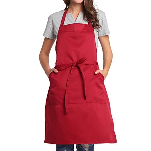 BIGHAS Adjustable Bib Apron with Pocket Extra Long Ties for Women Men, 18 Colors, Chef, Kitchen, Home, Restaurant, Cafe, Cooking, Baking (Wine Red)