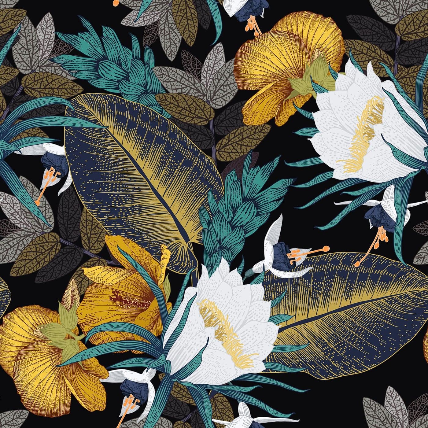 FunStick Vintage Black and Gold Floral Wallpaper Peel and Stick Leaf Tulip Flower Wallpaper for Bedroom Bathroom Black Floral Contact Paper for Walls Cabinets Waterproof Removable Wall Paper 175x118